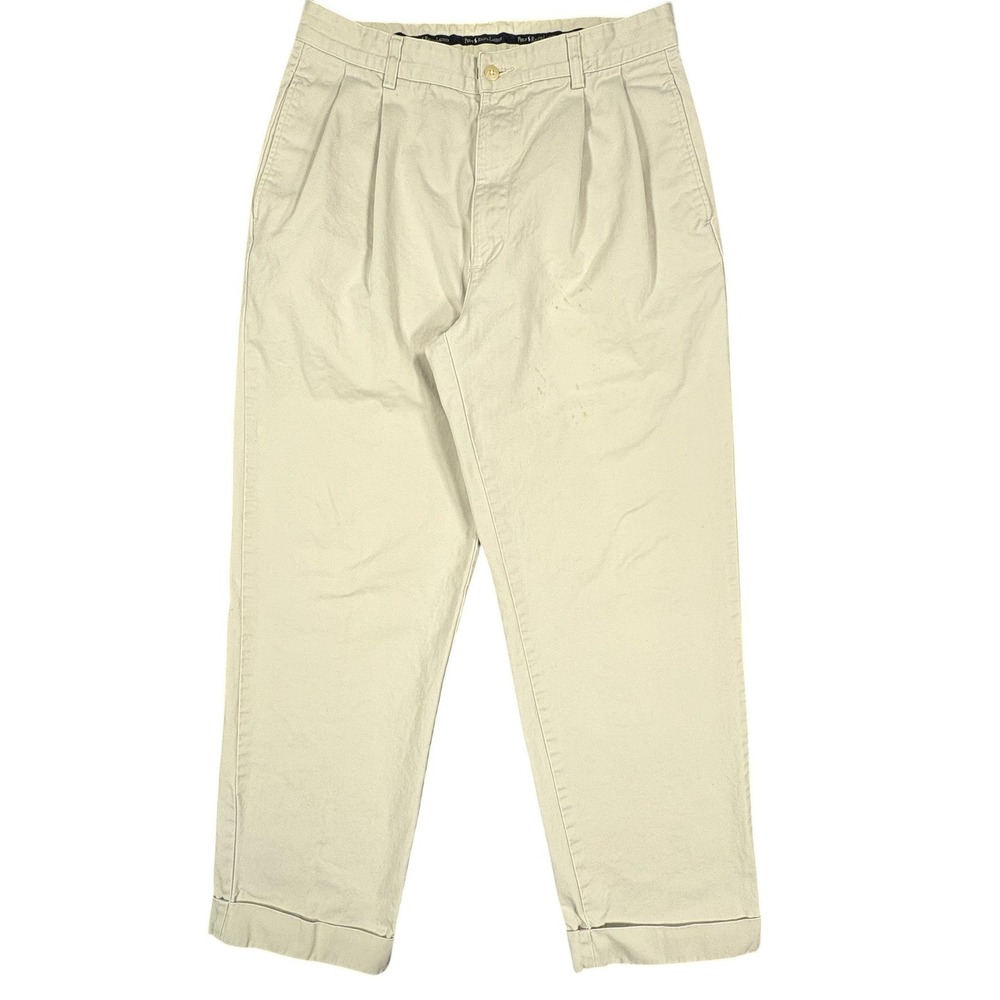 Vintage Polo Ralph Lauren Hammond Pants Mens 30x30 Beige Chino Double Pleated